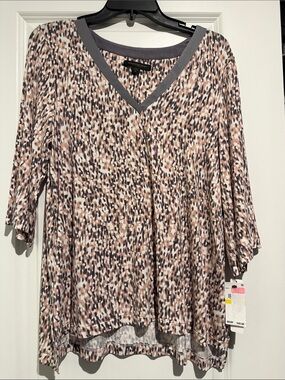 Karen Scott Taupe Multi Print V-Neck Tunic